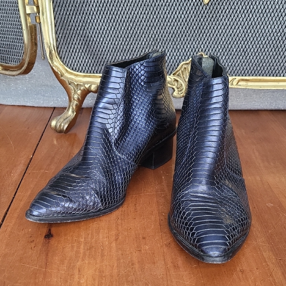 Kat Maconie 7 Blue Snakeskin Textured Ankle Bootie